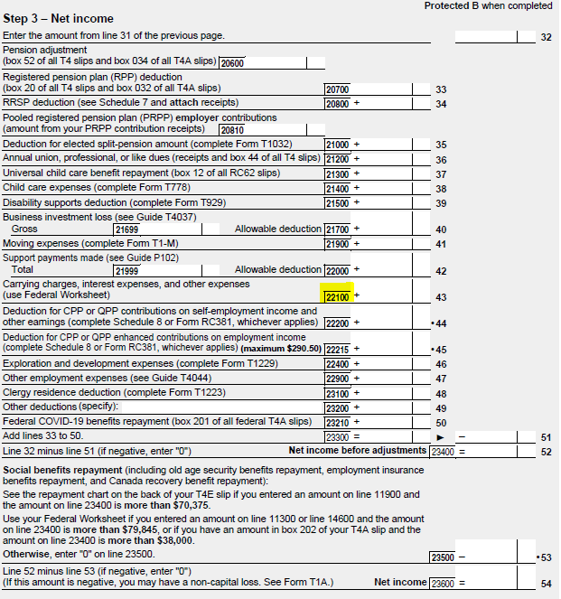 Net income tax return form